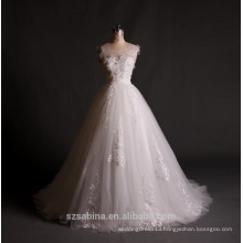 2017 new style round neck lace beads tulle long train wedding dress